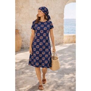 Vintage Lanvin Dress 8 Navy Logo Print Scarf Midi Paris New York Designer